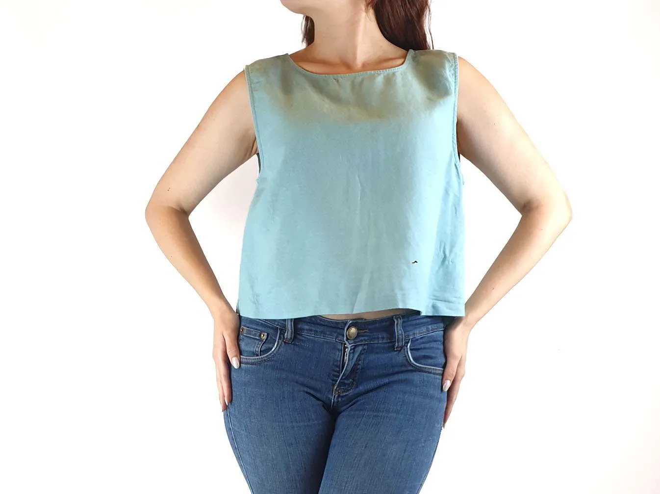 Gorman blue cropped linen mix top size 10