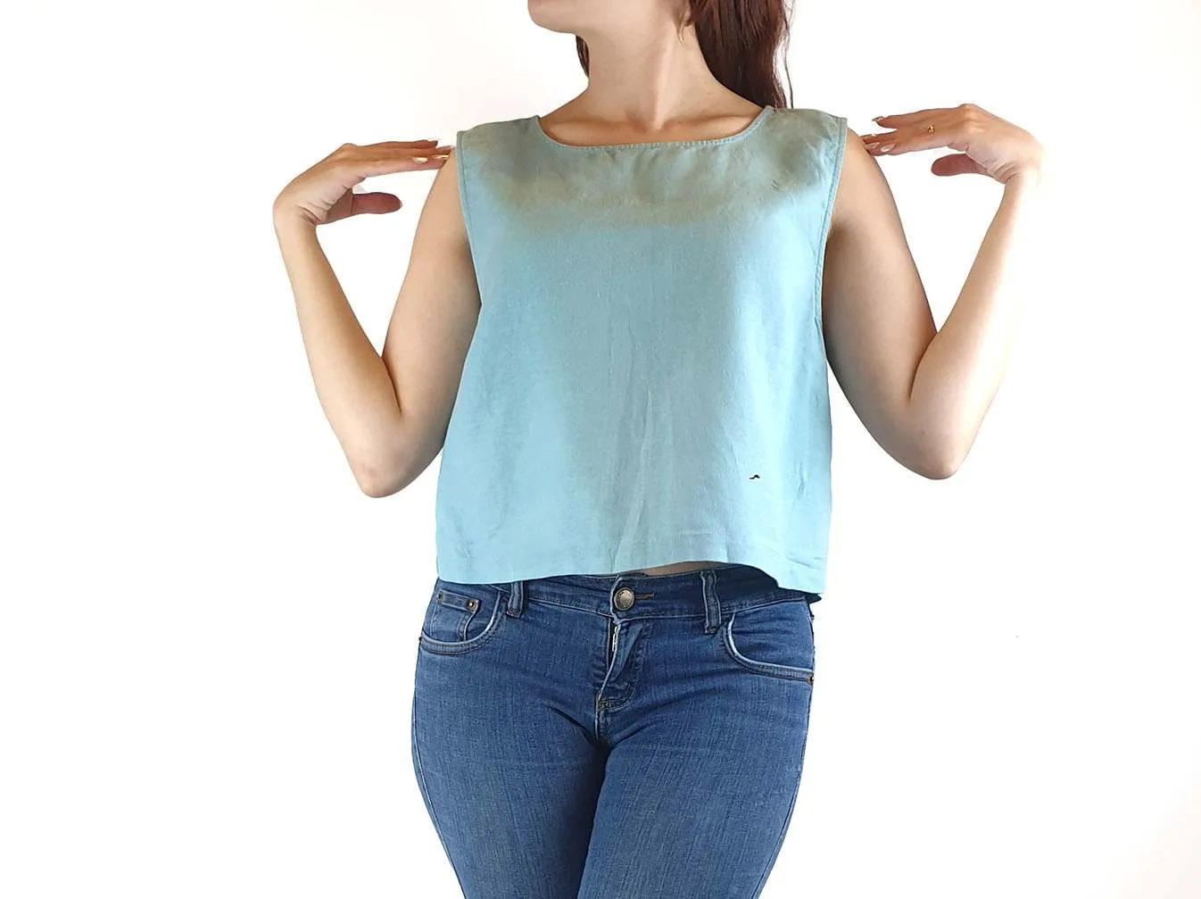 Gorman blue cropped linen mix top size 10