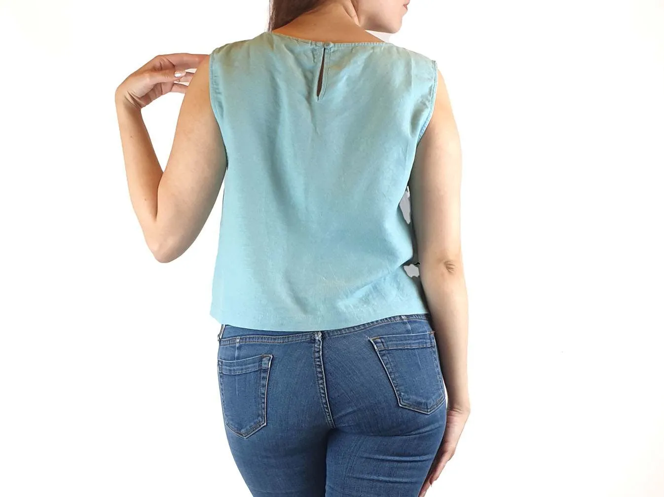 Gorman blue cropped linen mix top size 10