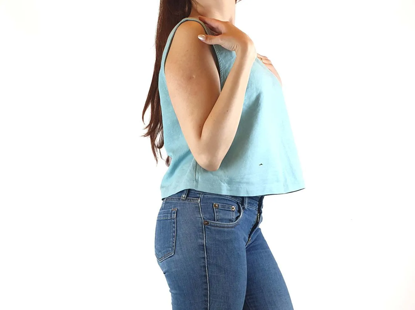 Gorman blue cropped linen mix top size 10