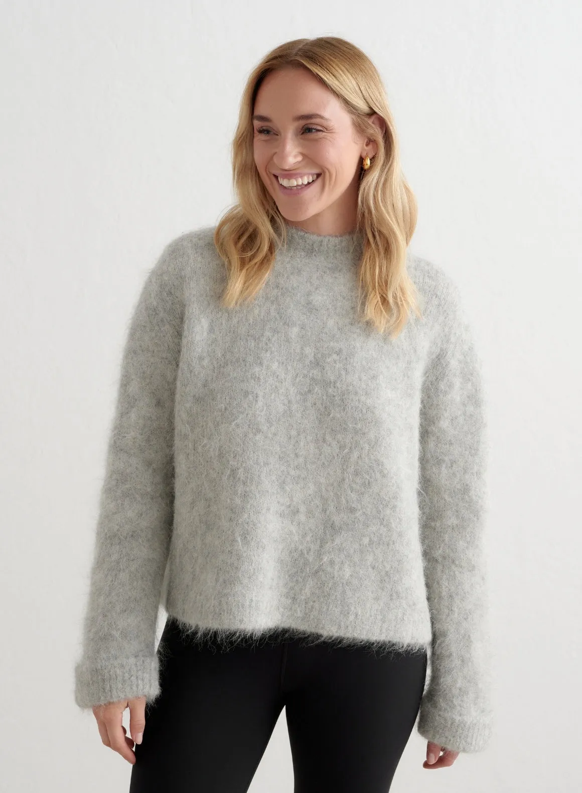 Grey Melange Alpaca Knit Sweater