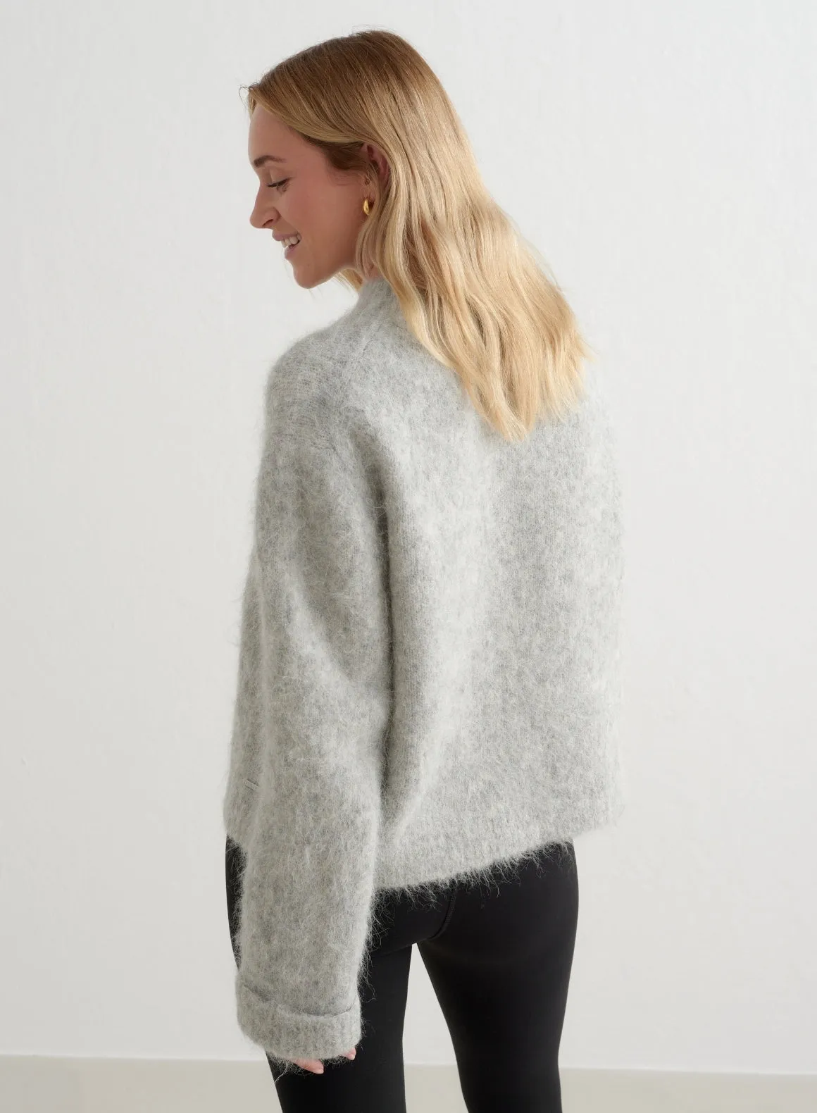 Grey Melange Alpaca Knit Sweater