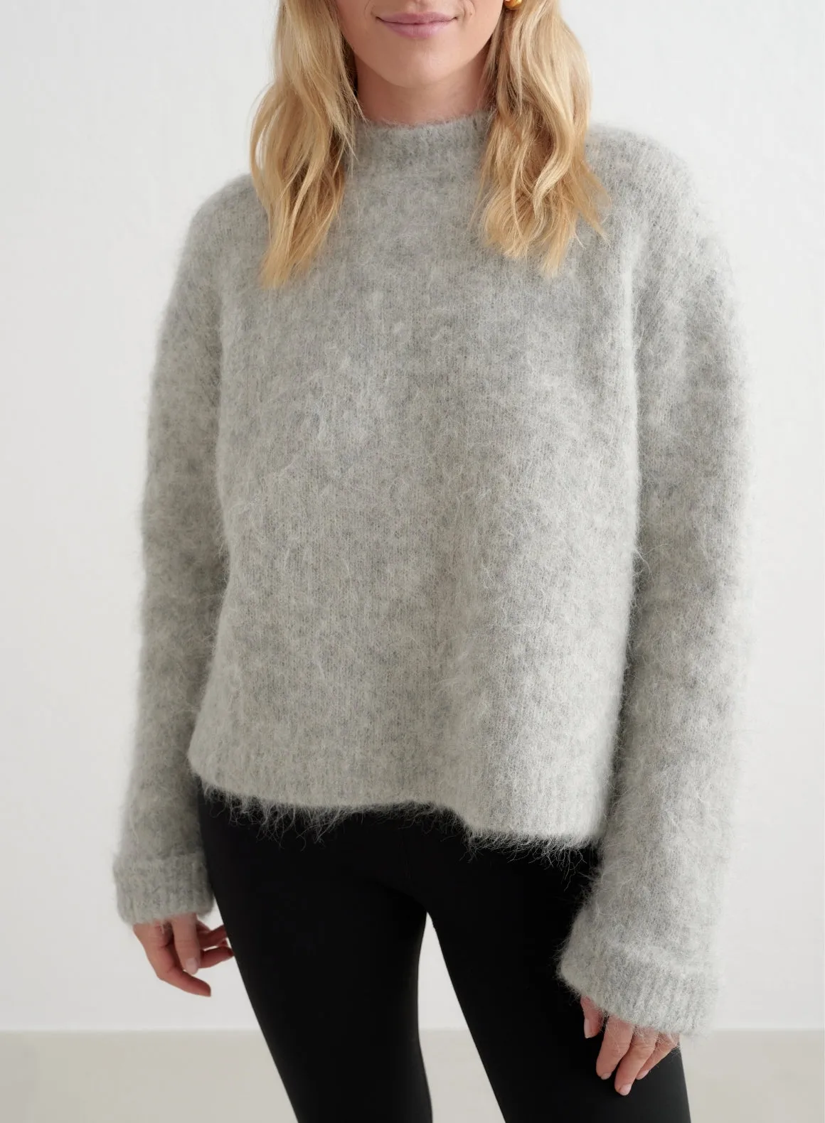 Grey Melange Alpaca Knit Sweater