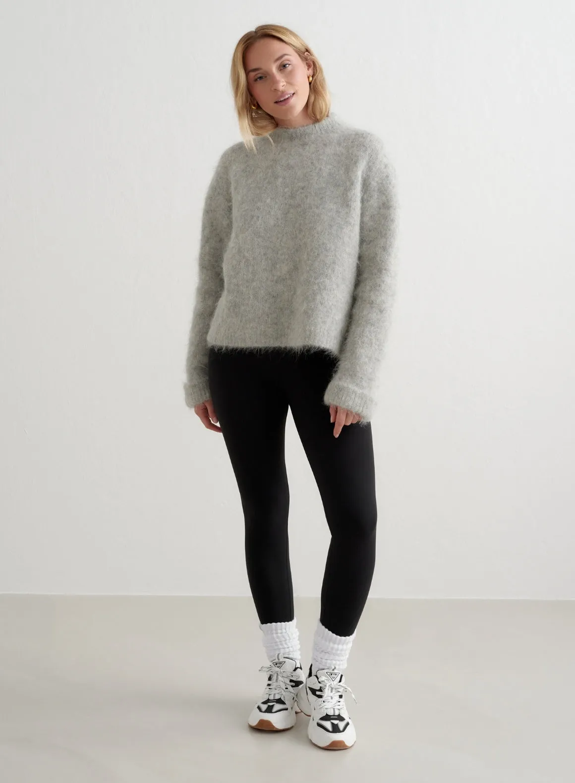 Grey Melange Alpaca Knit Sweater