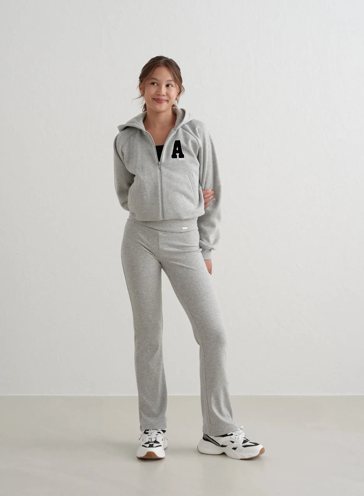 Grey Melange Young Ease Ribbed Pants