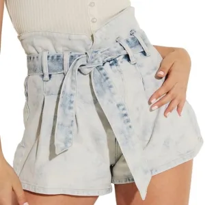Guess Acid Wash Belted Denim Shorts