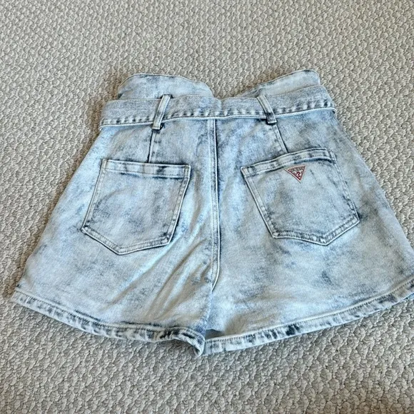 Guess Acid Wash Belted Denim Shorts