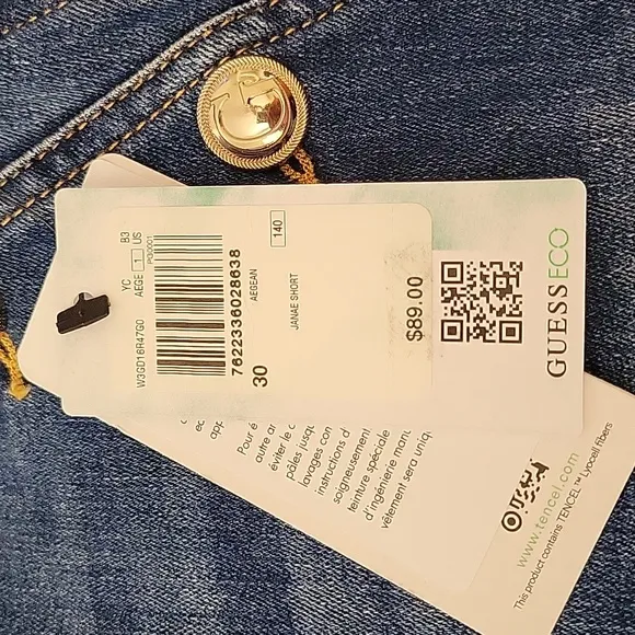 Guess Janae Blue Denim Short Tencel Feel Right Features, Side Zipper 30