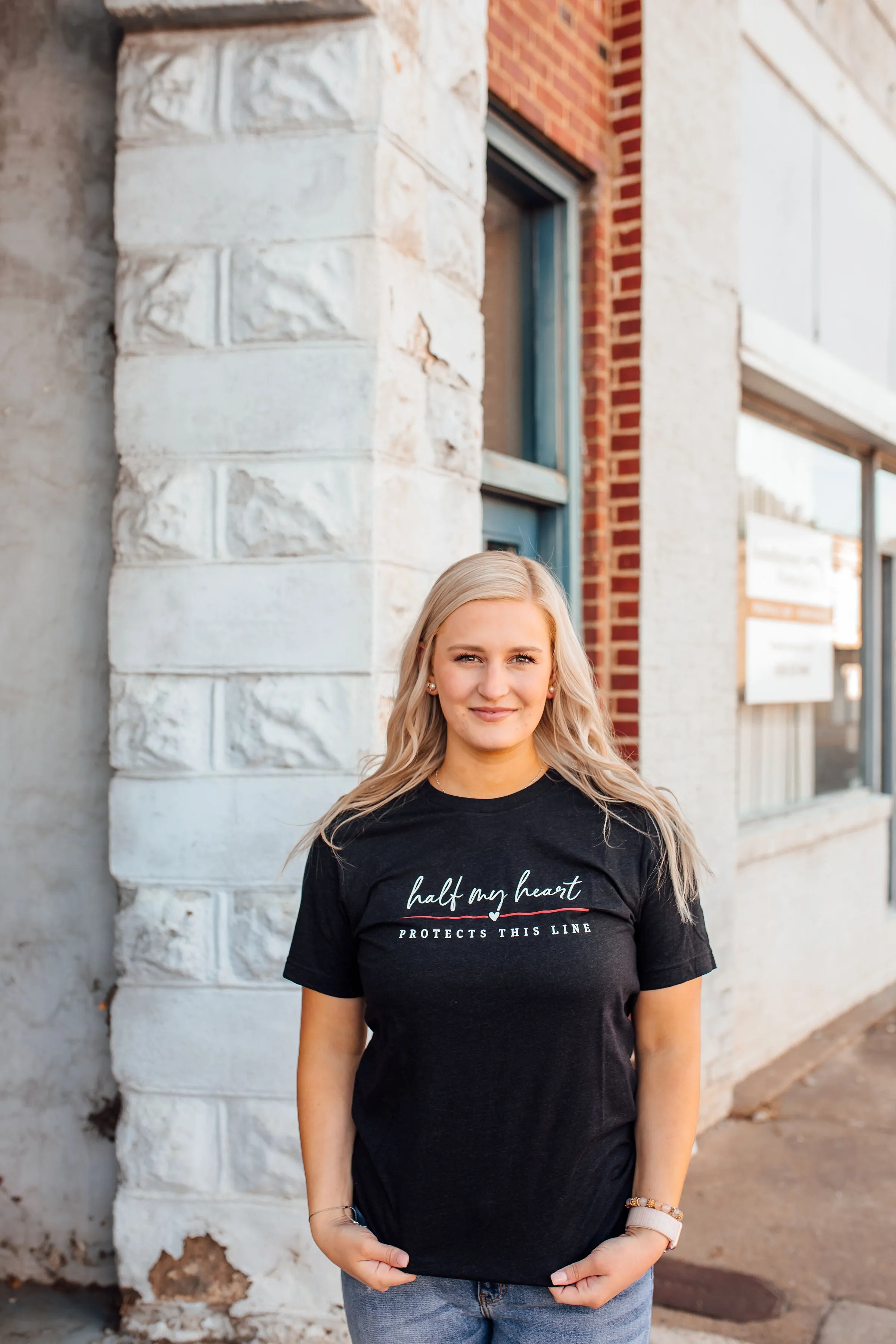 Half My Heart Protects This Line © Unisex Top (Thin Red Line)