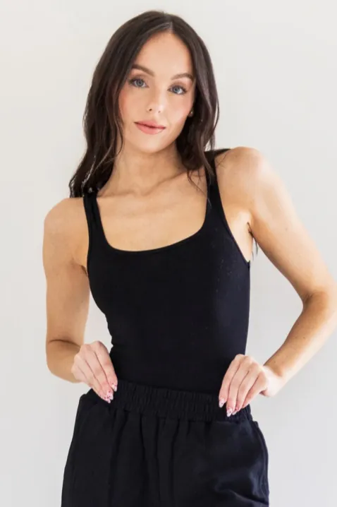 Hannah Square Neck Body Suit | Black