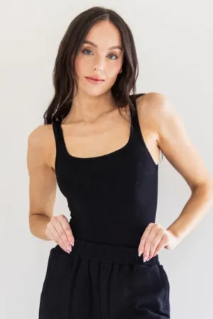 Hannah Square Neck Body Suit | Black