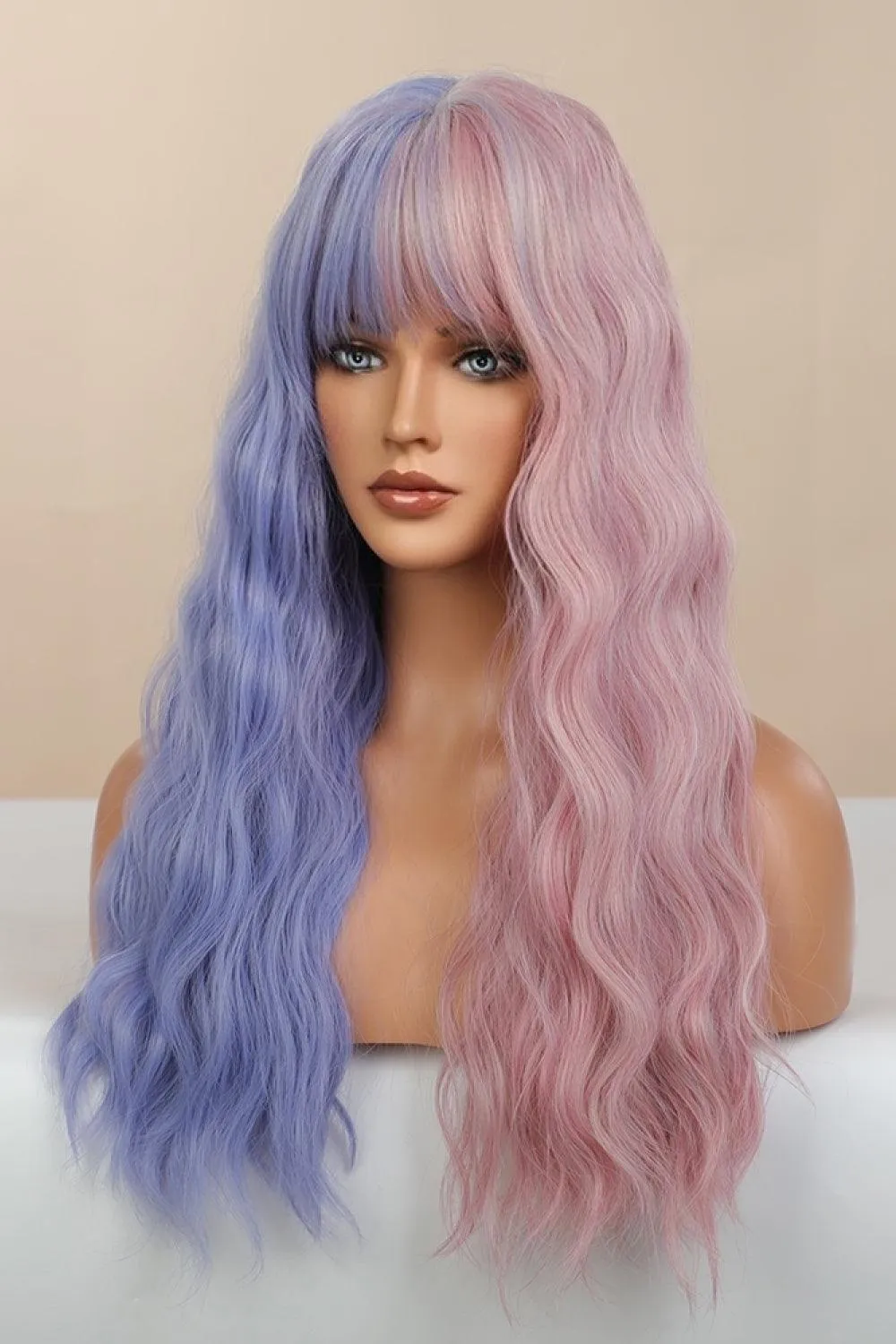 Hazel Blues® | 13*1" Full-Machine Wigs Synthetic Long Wave 26" in Blue/Pink Split Dye