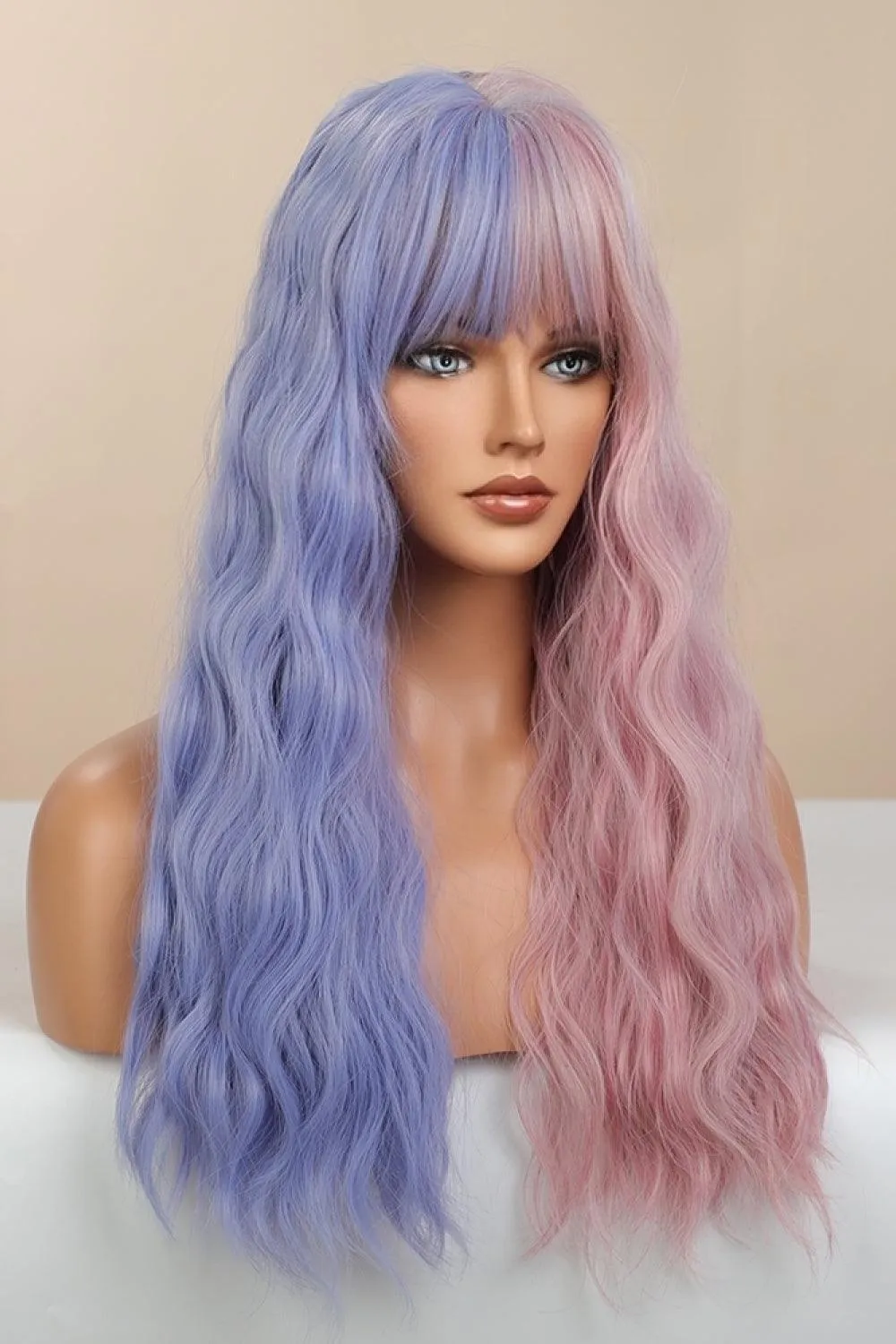 Hazel Blues® | 13*1" Full-Machine Wigs Synthetic Long Wave 26" in Blue/Pink Split Dye