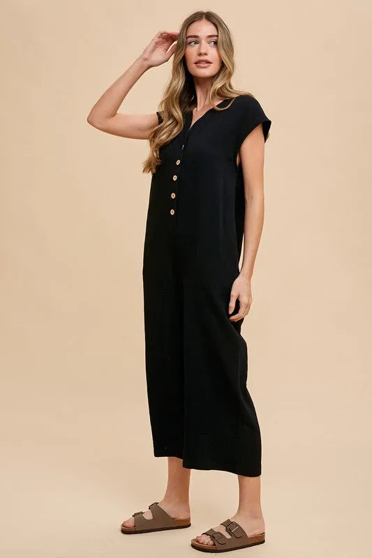 Hazel Blues® |  Annie Wear Button Detail Wide Leg Jumpsuit with Pockets