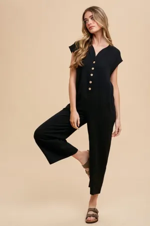 Hazel Blues® |  Annie Wear Button Detail Wide Leg Jumpsuit with Pockets