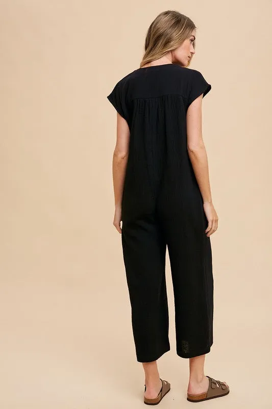 Hazel Blues® |  Annie Wear Button Detail Wide Leg Jumpsuit with Pockets