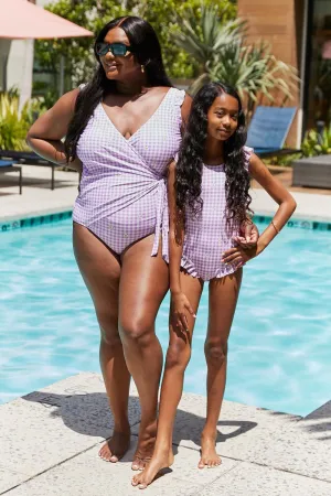 Hazel Blues® | Float On Ruffle Faux Wrap One-Piece in Carnation Pink: Adult