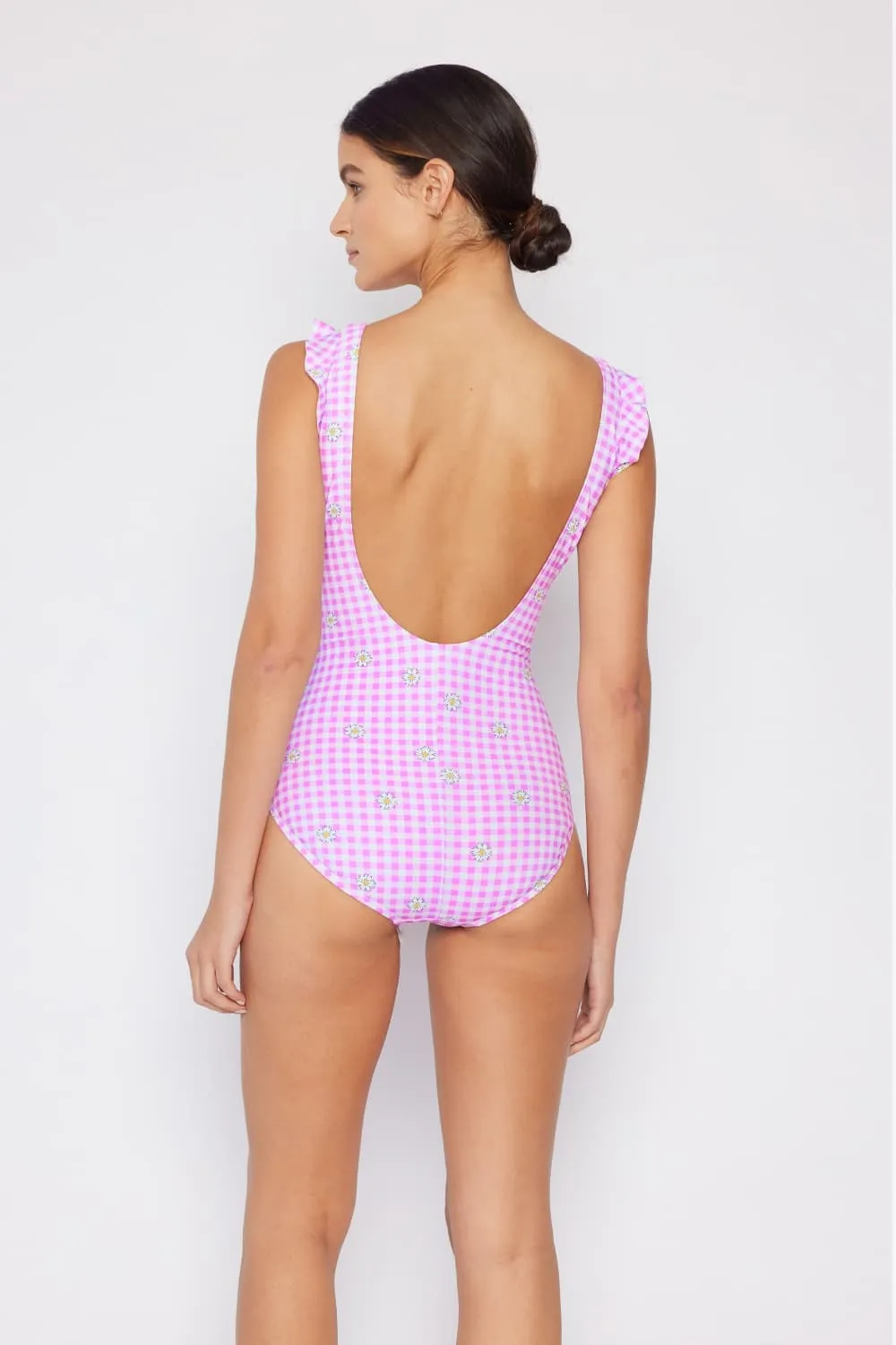 Hazel Blues® | Float On Ruffle Faux Wrap One-Piece in Carnation Pink: Adult
