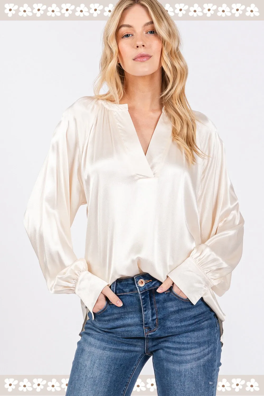 Hazel Blues® |  SAGE   FIG Notched Long Sleeve Blouse