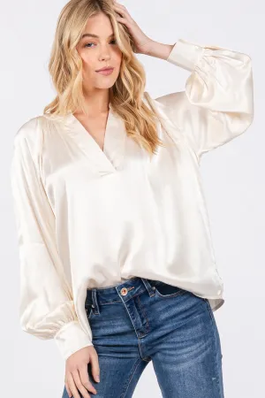 Hazel Blues® |  SAGE   FIG Notched Long Sleeve Blouse