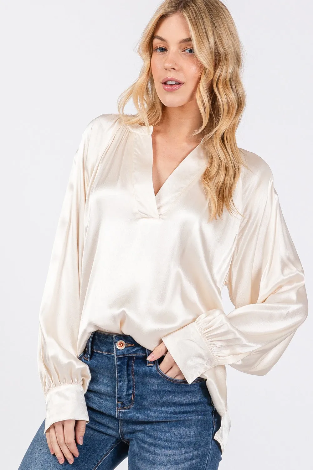 Hazel Blues® |  SAGE   FIG Notched Long Sleeve Blouse