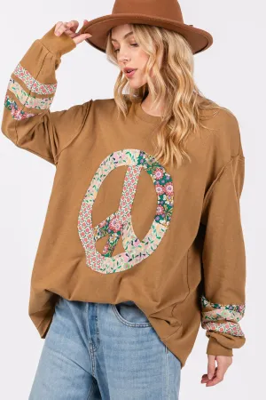 Hazel Blues® |  SAGE   FIG Peace Applique Patch Long Sleeve Top