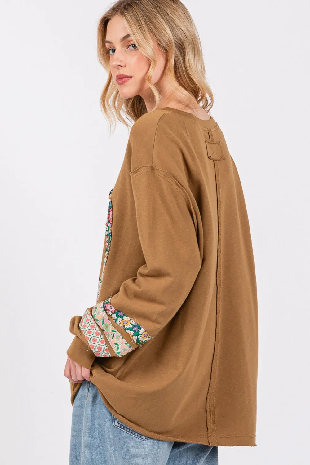 Hazel Blues® |  SAGE   FIG Peace Applique Patch Long Sleeve Top