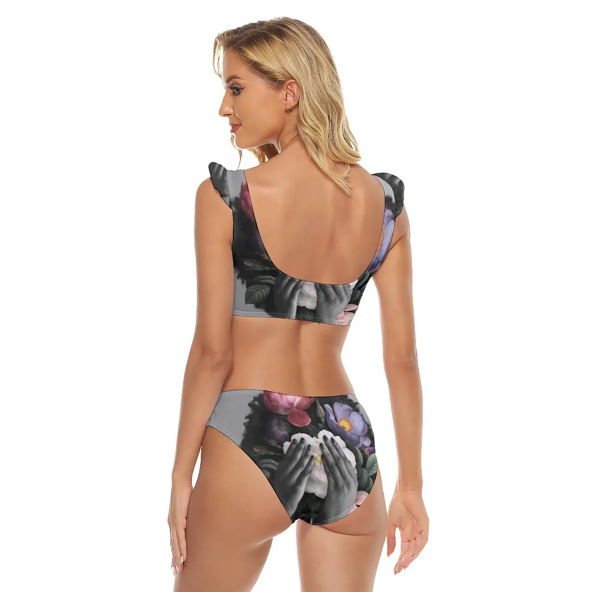 Hidden Flower - Women's Bikini Swimsuit With Ruffle Cuff Bra