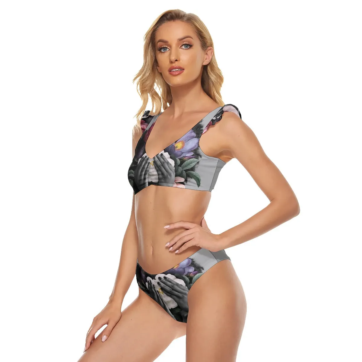 Hidden Flower - Women's Bikini Swimsuit With Ruffle Cuff Bra