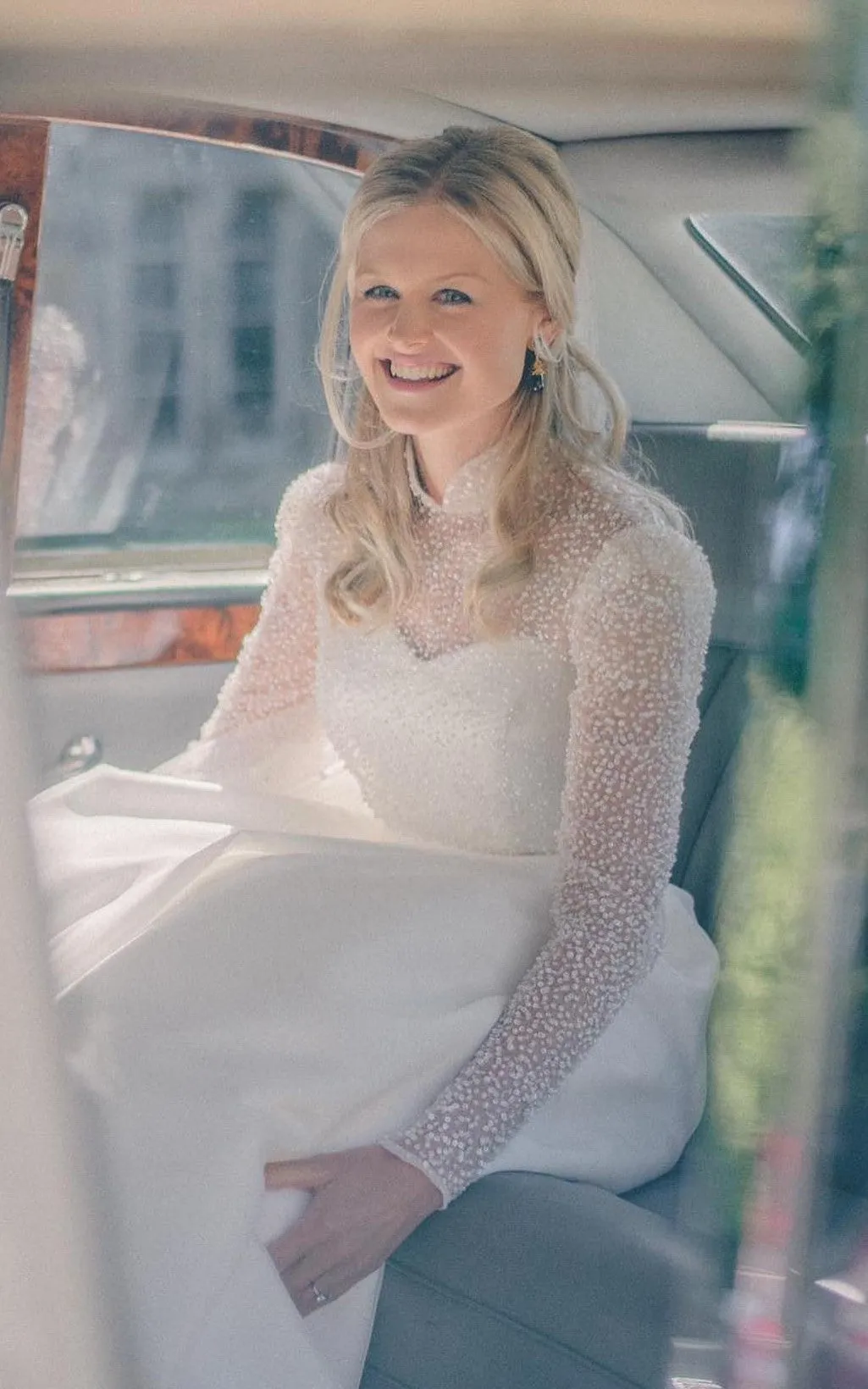 High Neck A-Line Satin Modest Wedding Dress With Long Sleeve Sequins-716597