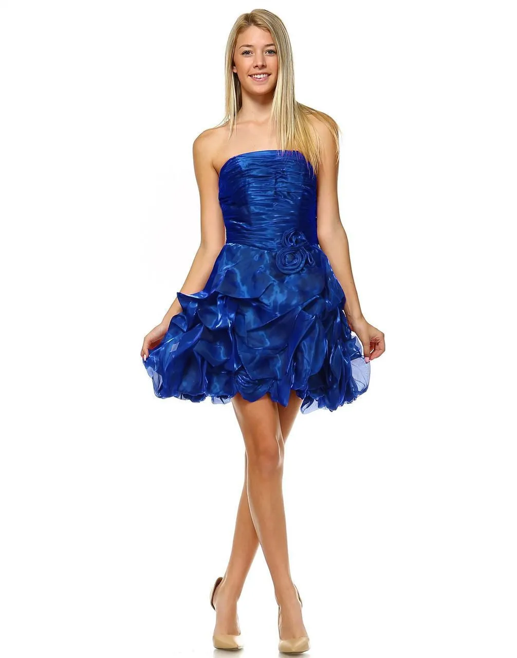 Homecoming Ruched Cocktail Dress Bubble Hem Royal Blue