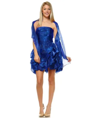 Homecoming Ruched Cocktail Dress Bubble Hem Royal Blue