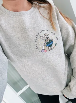 I Love Somebunny In Uniform © Pocket Print Unisex Crewneck Sweatshirt