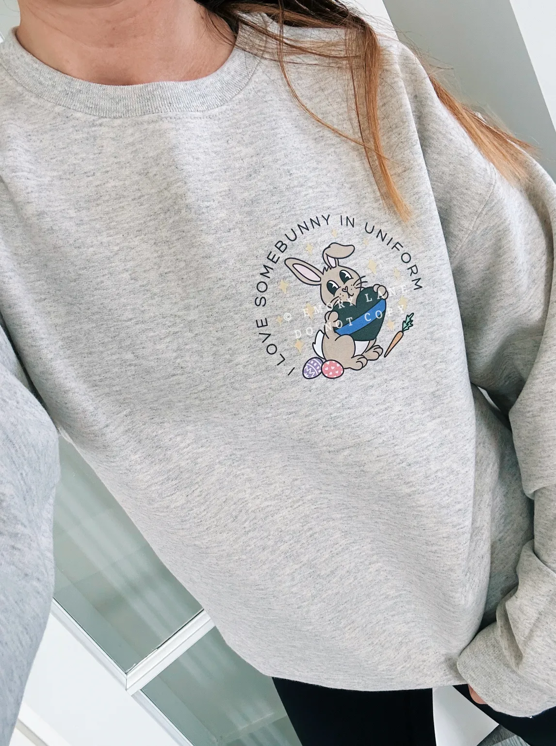 I Love Somebunny In Uniform © Pocket Print Unisex Crewneck Sweatshirt