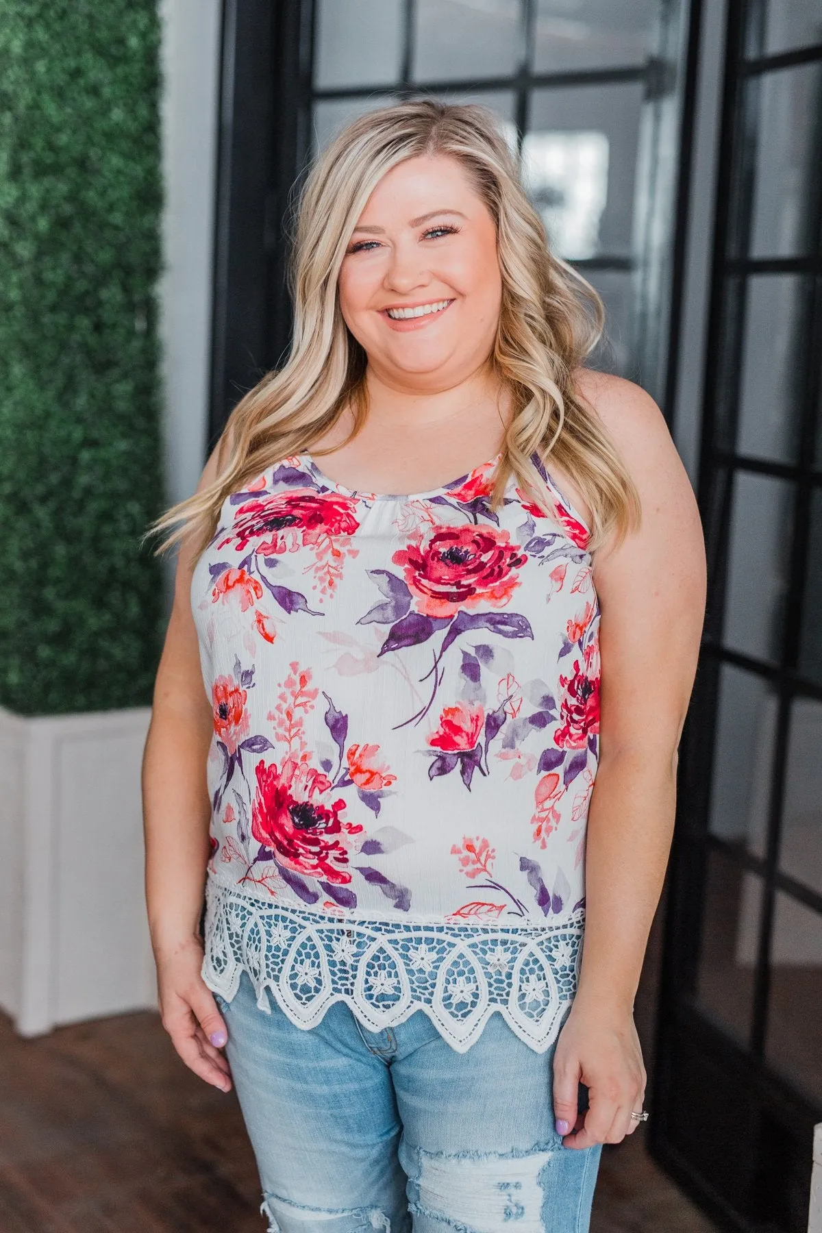 If You Were With Me Floral Tank Top- Ivory