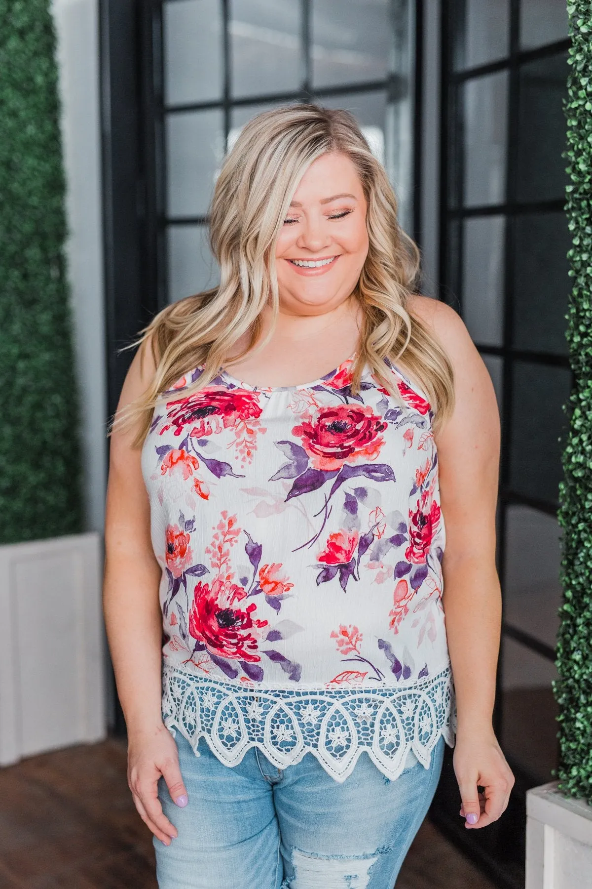 If You Were With Me Floral Tank Top- Ivory