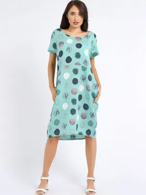 Italian Classic Shift Polka Dot Tiffany Linen Dress Sz 10-16