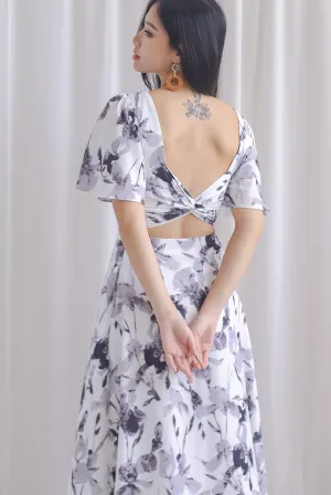 Izzy Leafy Padded Twist Back Midi Dress In Black