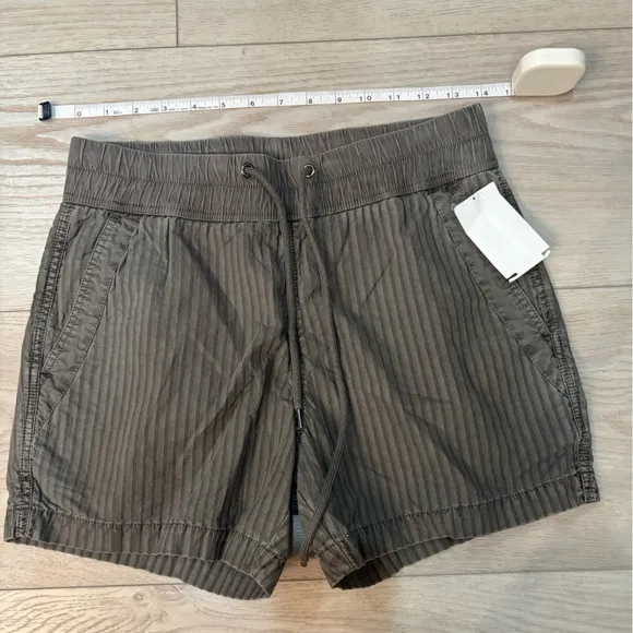 James Perse Linen Blend Drawstring Shorts Size 0 Medium $245 Olive Stripe New
