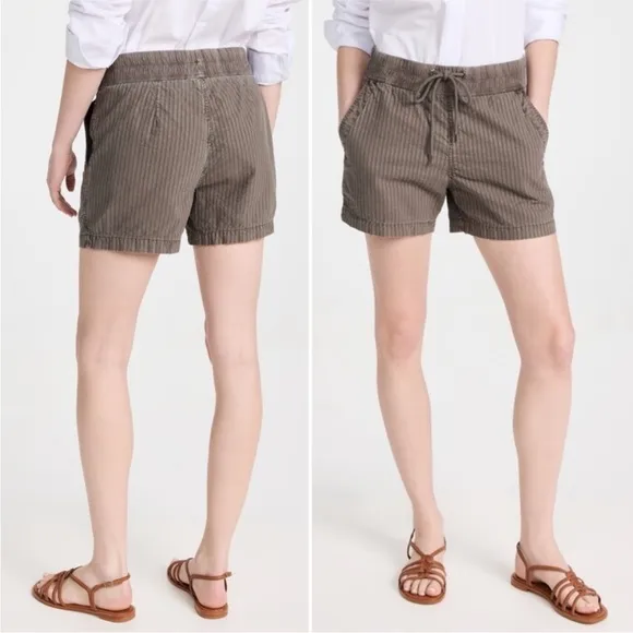 James Perse Linen Blend Drawstring Shorts Size 0 Medium $245 Olive Stripe New