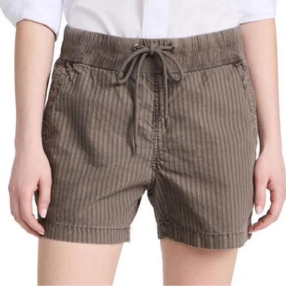 James Perse Linen Blend Drawstring Shorts Size 0 Medium $245 Olive Stripe New