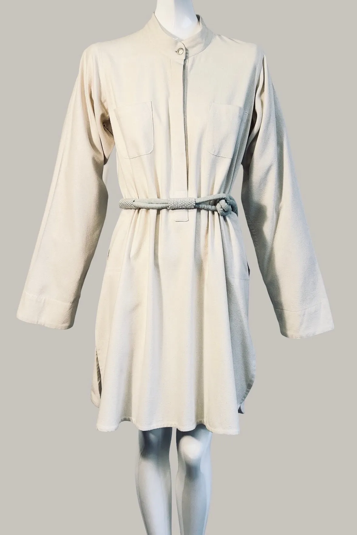 Jasmine Shirt Dress Cream & Black Kohl Raw Silk {Made to Order}