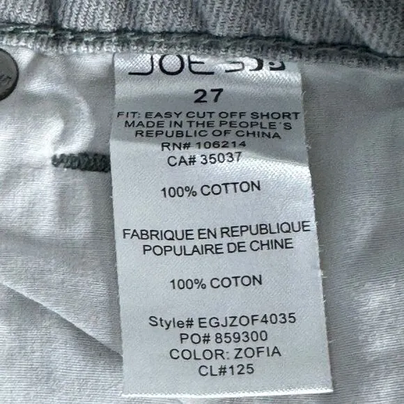 Joe's Jeans Grey Sofia Wash Mid Rise Raw Hem Denim Shorts Sz 27