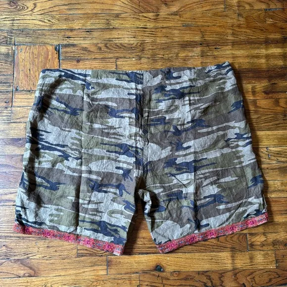 Johnny Was Burken Linen Shorts Floral Embroidery Brown Camo Print Plus Size 3X