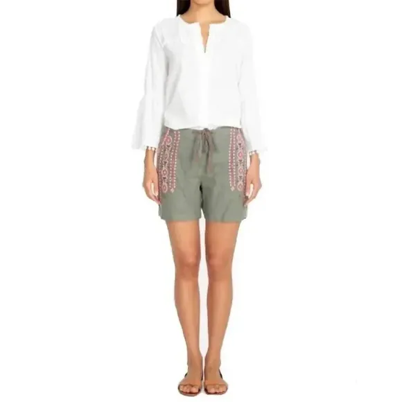JOHNNY WAS Sabriya Linen Embroidered Shorts Sz XXL