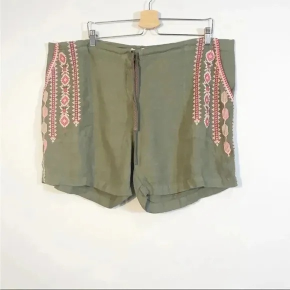 JOHNNY WAS Sabriya Linen Embroidered Shorts Sz XXL