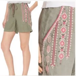 JOHNNY WAS Sabriya Linen Embroidered Shorts Sz XXL