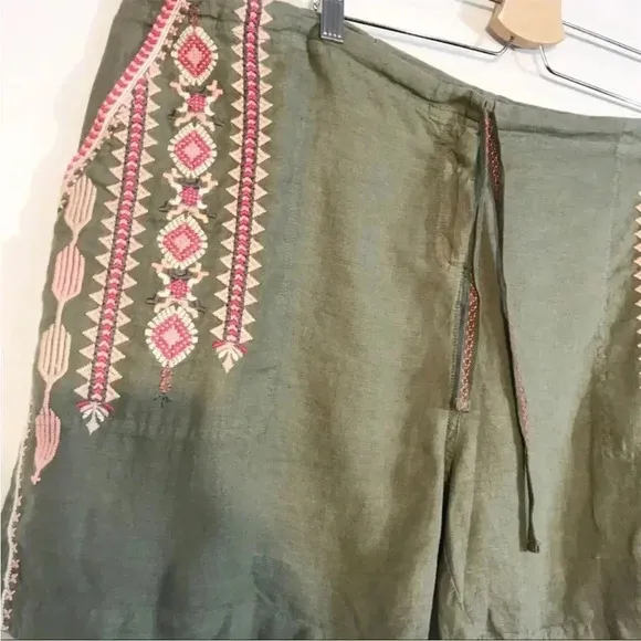 JOHNNY WAS Sabriya Linen Embroidered Shorts Sz XXL