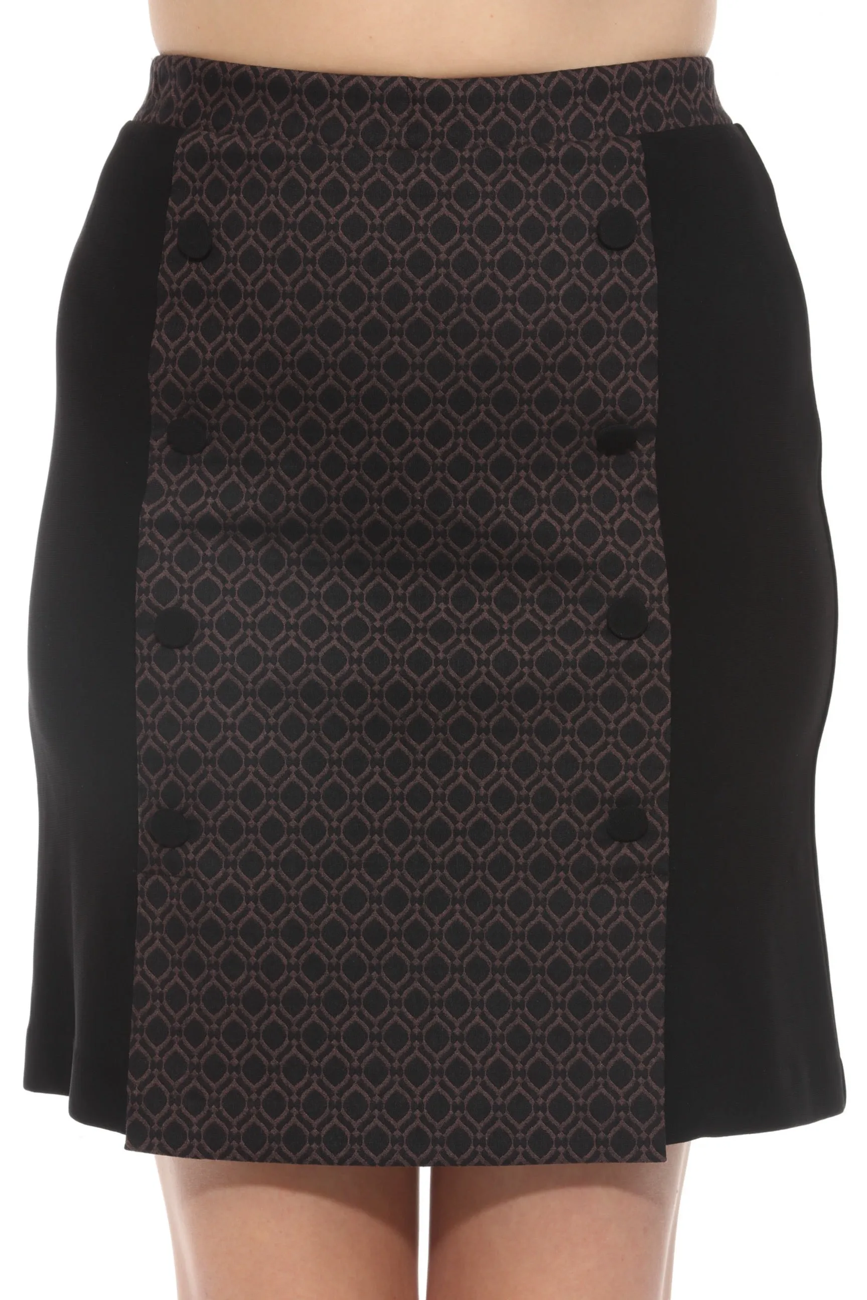 Joseph Ribkoff Black/Brown Geometric Jacquard A-Line Skirt 244116
