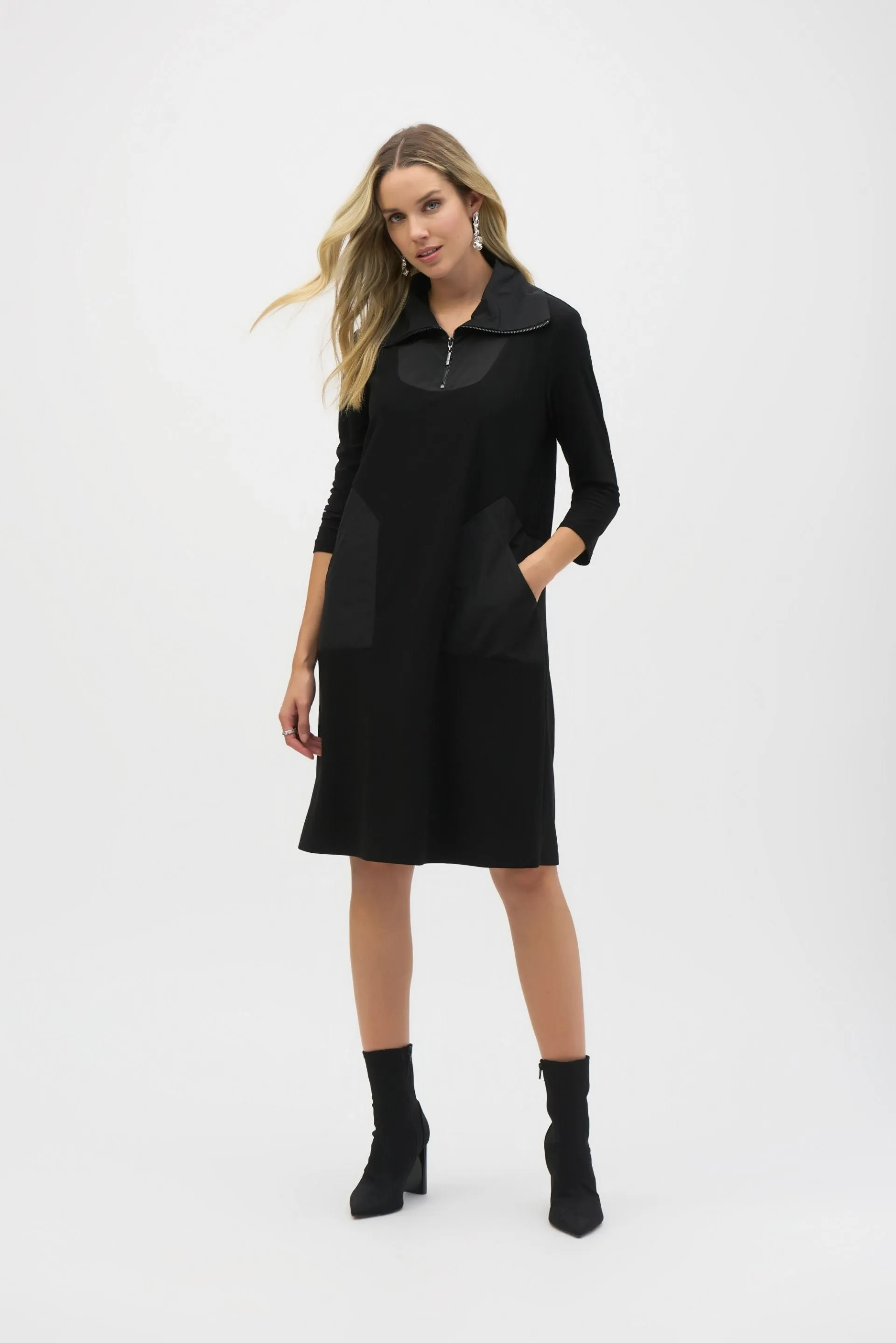 Joseph Ribkoff Zip High Neck 3/4 Sleeve Shift Dress 244045